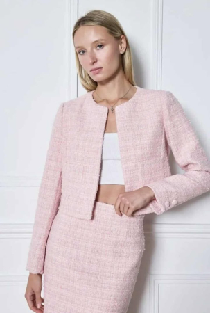 Imbracaminte - Sacou elegant din tweed roz premium cu buzunare aplicate si captuseala satinata