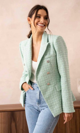 Sacou verde menta din tweed premium cu nasturi metalici [1]
