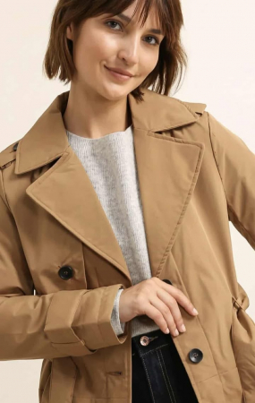 Trench scurt bej-camel impermeabil pentru femei [2]