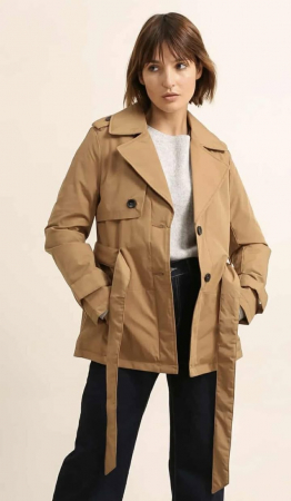 Geci - Trench scurt bej-camel impermeabil pentru femei