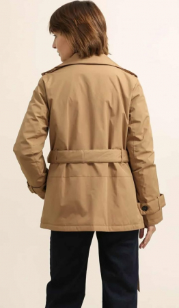 Trench scurt bej-camel impermeabil pentru femei [3]