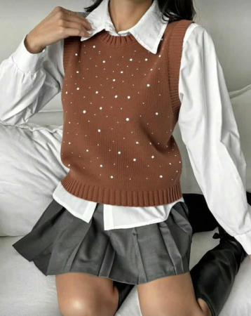 Veste - Vesta maro cu aplicatii strasuri