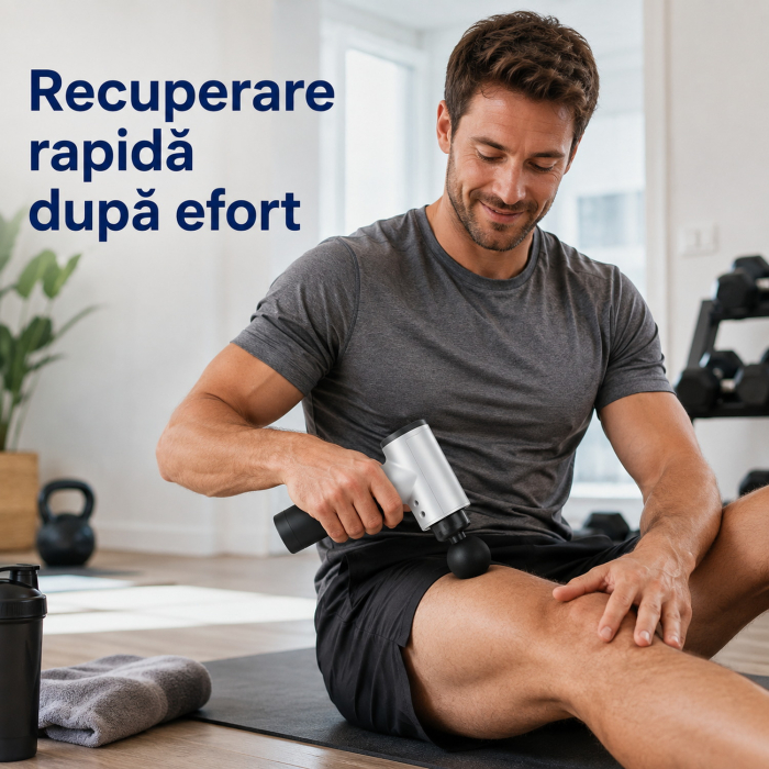 Aparat de masaj Gun, 5 trepte 20-60 Hz, 4 capete, baterie 2600 mAh, autonomie pana la 3 ore [2]