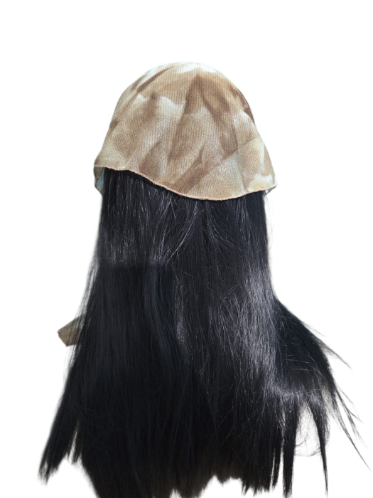 Batic pentru biserica din tulle fin, cu imprimeu abstract bej taupe, accesoriu de cap feminin, discret si confortabil. [2]
