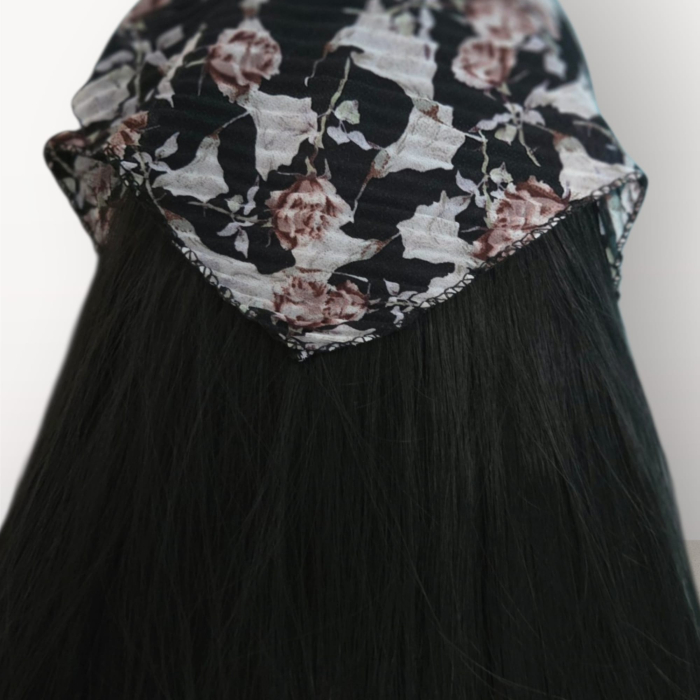 Baticut plisat elegant pentru biserica, material usor si confortabil, model feminin, Noir Floral Elegance [3]