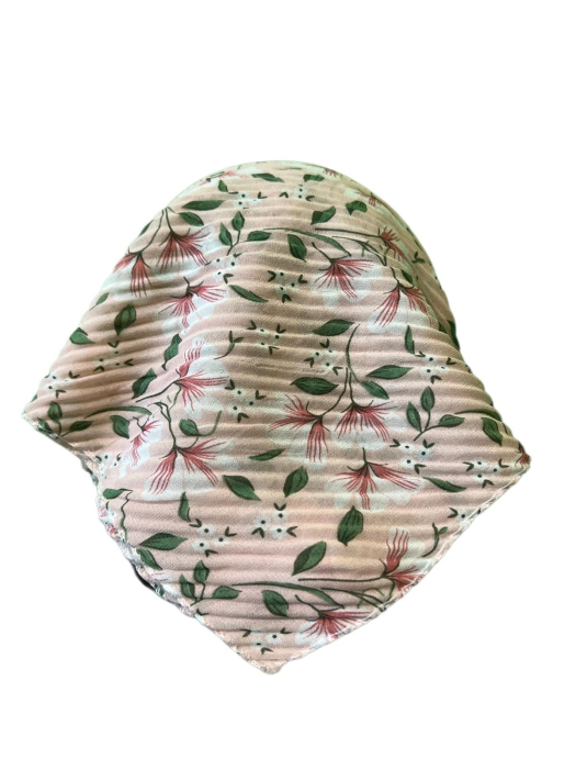 Baticut plisat pentru femei, roz pudrat cu imprimeu botanic cu frunze verzi si flori fine roz-alb, accesoriu de cap feminin, elegant si confortabil. [2]