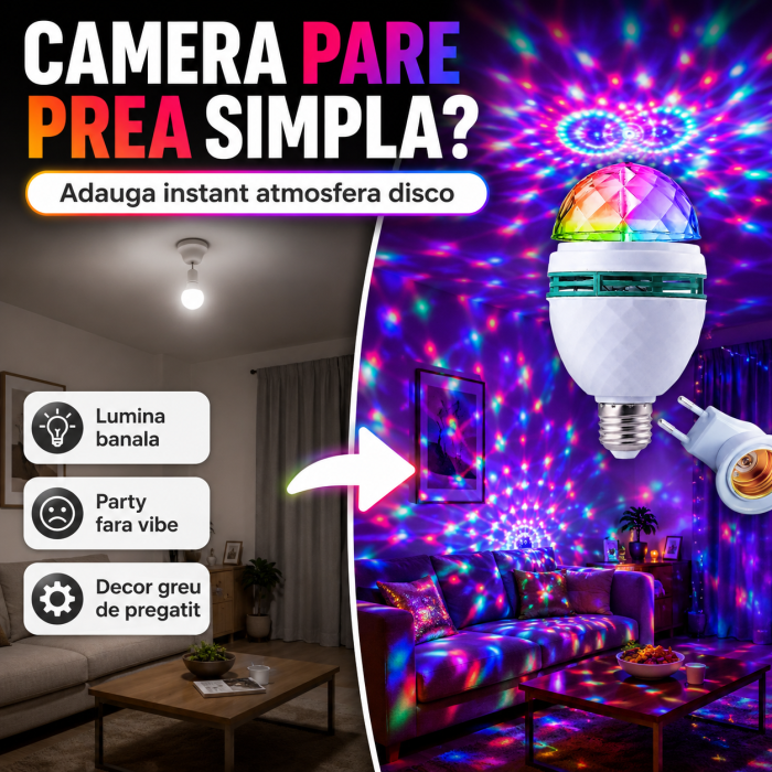 Bec rotativ LED multicolor disco 3W, E27, cu adaptor priza, alb [2]