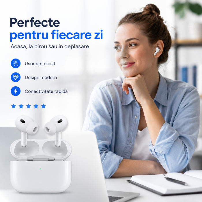 Casti intraauriculare wireless - Sunet HD, Bluetooth 5.1 rapid si control tactil, + 1 mini cadou, Alb | alb, gadget modern - imagine principala produs [6]