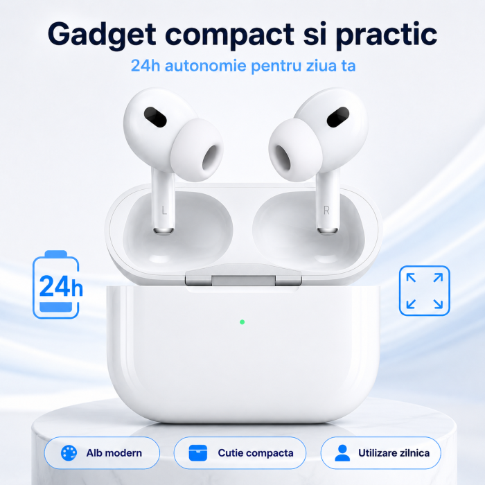 Casti wireless Pro 3, sunet HD, reducere zgomot, autonomie 24h, Alb, gadget modern - imagine principala produs [2]