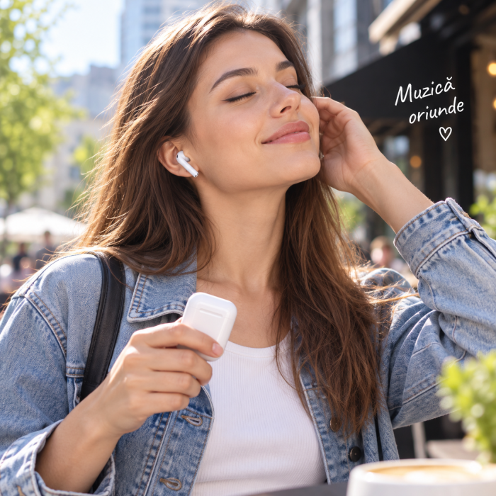 Casti wireless TWS i12 albe cu Bluetooth 5.0, control Touch, microfon si cutie de incarcare, compatibile Android si iOS. [7]
