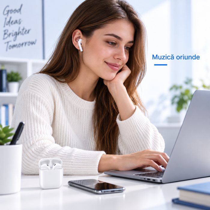 Casti wireless TWS i12 albe cu Bluetooth 5.0, control Touch, microfon si cutie de incarcare, compatibile Android si iOS. [3]