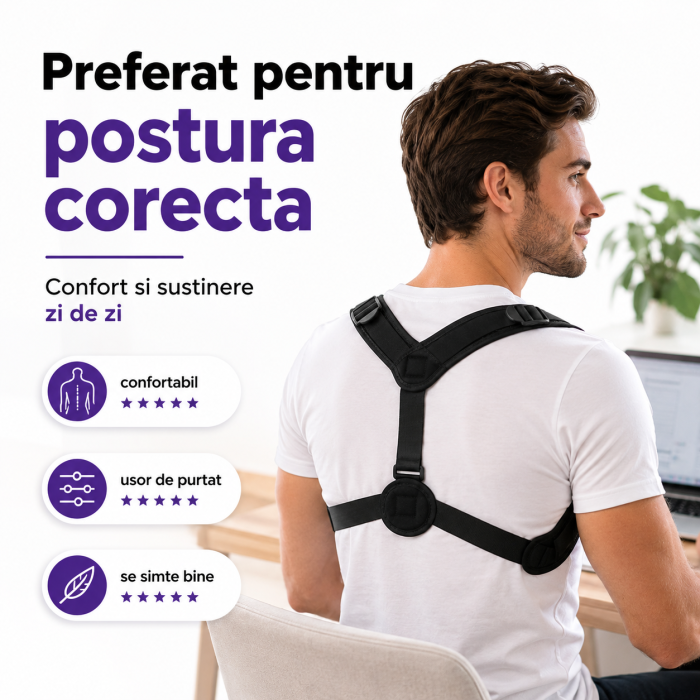 Corector postura reglabil, suport spate si umeri, unisex, negru [6]