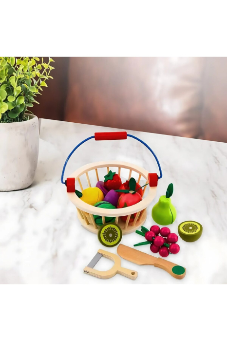 Cosulet cu fructe din lemn, 8 piese magnetice, design realist, non-toxic, Multicolor, pentru copii - imagine principala produs [4]
