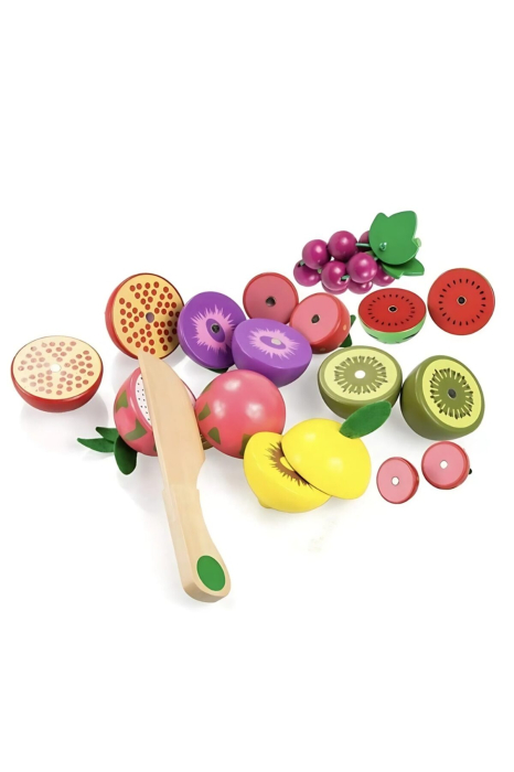 Cosulet cu fructe din lemn, 8 piese magnetice, design realist, non-toxic, Multicolor, pentru copii - imagine principala produs [5]