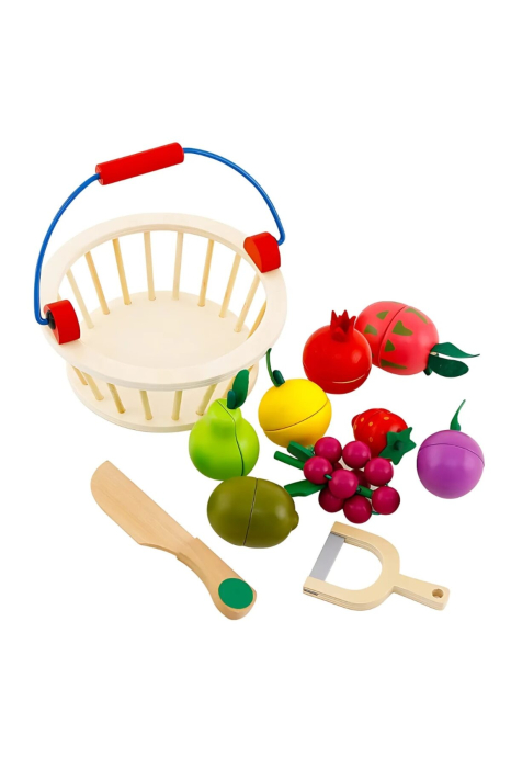 Cosulet cu fructe din lemn, 8 piese magnetice, design realist, non-toxic, Multicolor, pentru copii - imagine principala produs [1]