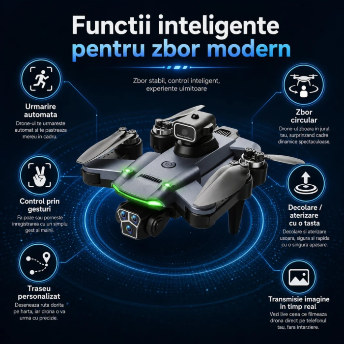 Drona S166 4K cu Camera Dubla, Motor Brushless, Evitare Obstacole, Pliabila, Negru, gadget modern - imagine principala produs|Drona S166 4K cu Camera Dubla, Motor Brushless, Evitare Obstacole, Pliabila, Negru, gadget modern - detaliu produs 2|Drona S166 4K cu Camera Dubla, Motor Brushless, Evitare Obstacole, Pliabila, Negru, gadget modern - detaliu produs 3|Drona S166 4K cu Camera Dubla, Motor Brushless, Evitare Obstacole, Pliabila, Negru, gadget modern - detaliu produs 4|Drona S166 4K cu Camera Dubla, Motor Brushless, Evitare Obstacole, Pliabila, Negru, gadget modern - detaliu produs 5|Drona S166 4K cu Camera Dubla, Motor Brushless, Evitare Obstacole, Pliabila, Negru, gadget modern - detaliu produs 6|Drona S166 4K cu Camera Dubla, Motor Brushless, Evitare Obstacole, Pliabila, Negru, gadget modern - detaliu produs 7|Drona S166 4K cu Camera Dubla, Motor Brushless, Evitare Obstacole, Pliabila, Negru, gadget modern - detaliu produs 8 [3]