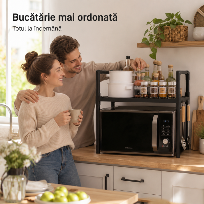 Etajera pentru cuptor cu microunde, organizator bucatarie, plastic negru, 49x48x32 cm [5]