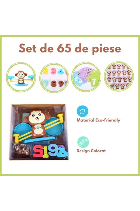 Joc educativ Balanta Maimuta, invatare matematica, 65 piese, cifre 1-10, pentru copii - imagine principala produs [2]