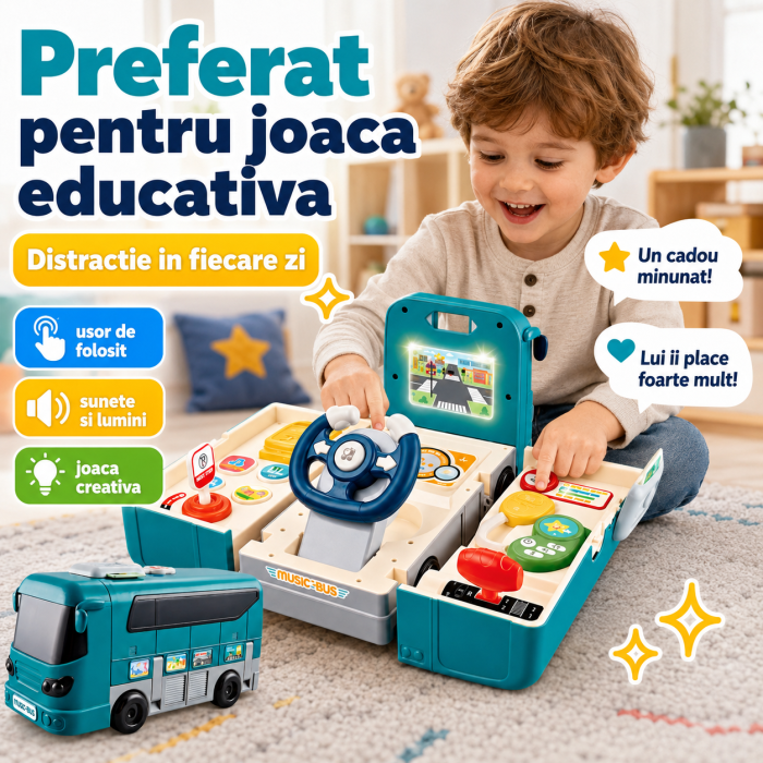 Jucarie Autobuz Interactiv 2 in 1 pentru Copii, cu Sunete, Lumini si Simulator de Condus, +3 Ani - imagine principala produs|Jucarie Autobuz Interactiv 2 in 1 pentru Copii, cu Sunete, Lumini si Simulator de Condus, +3 Ani - detaliu produs 2|Jucarie Autobuz Interactiv 2 in 1 pentru Copii, cu Sunete, Lumini si Simulator de Condus, +3 Ani - detaliu produs 3|Jucarie Autobuz Interactiv 2 in 1 pentru Copii, cu Sunete, Lumini si Simulator de Condus, +3 Ani - detaliu produs 4|Jucarie Autobuz Interactiv 2 in 1 pentru Copii, cu Sunete, Lumini si Simulator de Condus, +3 Ani - detaliu produs 5|Jucarie Autobuz Interactiv 2 in 1 pentru Copii, cu Sunete, Lumini si Simulator de Condus, +3 Ani - detaliu produs 6|Jucarie Autobuz Interactiv 2 in 1 pentru Copii, cu Sunete, Lumini si Simulator de Condus, +3 Ani - detaliu produs 7 [5]