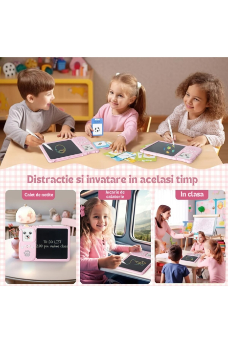Jucarie educativa Montessori tip Ursulet Roz cu Tabla LCD, Fise de recunoastere si stilou, 3+, pentru copii - imagine principala produs [6]