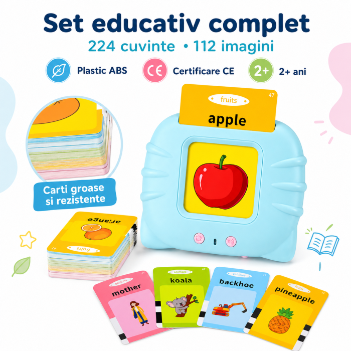 Jucarie Montessori, cititor de carduri, 224 de cuvinte, 112 imagini, pentru copii - imagine principala produs [5]