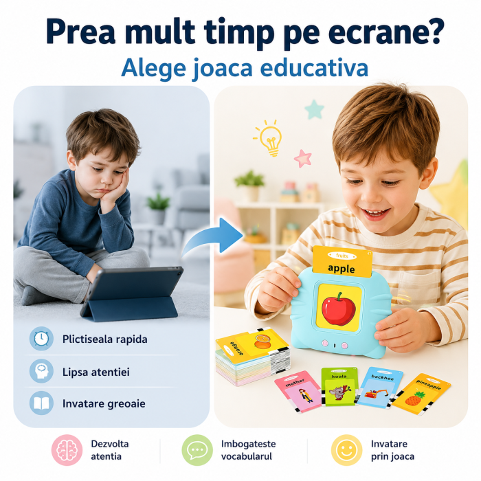 Jucarie Montessori, cititor de carduri, 224 de cuvinte, 112 imagini, pentru copii - imagine principala produs [3]