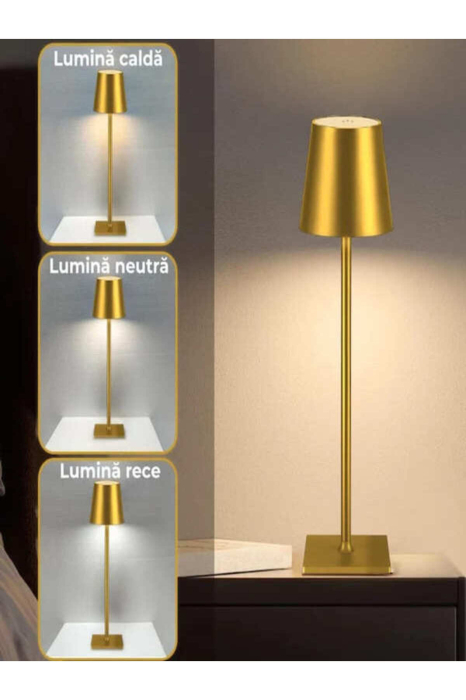 Lampa de Masa Reincarcabila LED Touch Q-LED46, 5W, 2600 mAh, Aluminiu, Auriu - imagine principala produs [2]