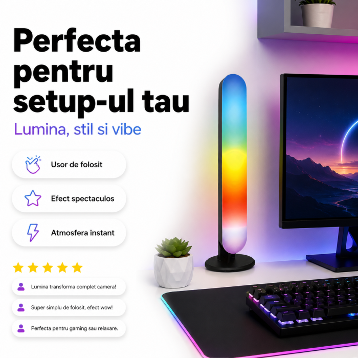 Lampa LED RGB Smart 25 cm, Bluetooth, sincronizare sunet, app si telecomanda [5]