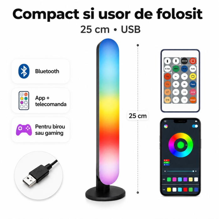 Lampa LED RGB Smart 25 cm, Bluetooth, sincronizare sunet, app si telecomanda [4]