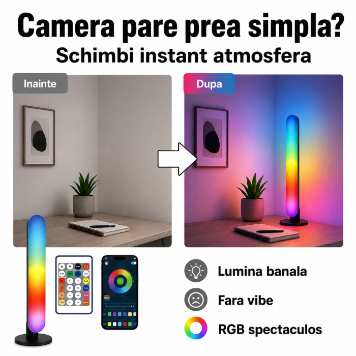 Lampa LED RGB Smart 25 cm, Bluetooth, sincronizare sunet, app si telecomanda [2]