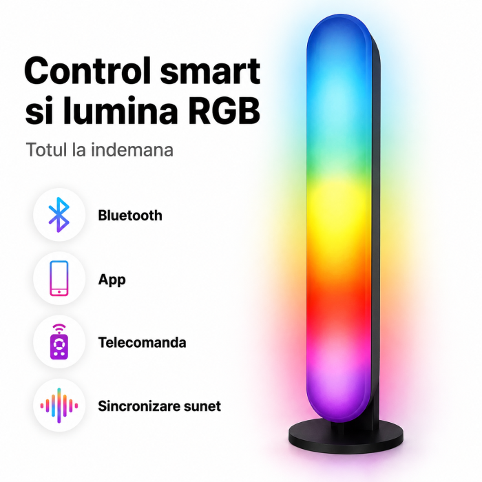 Lampa LED RGB Smart 25 cm, Bluetooth, sincronizare sunet, app si telecomanda [3]