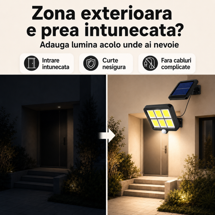 Lampa solara exterior 30W, 120 COB LED, senzor miscare si telecomanda [4]
