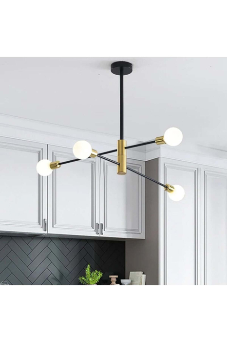 Lustra industriala 4 Lumini E27, metal negru-auriu, design nordic, 80×20×15 cm, Negru + auriu - imagine principala produs [8]