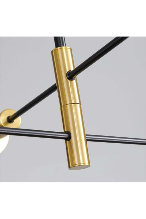 Lustra industriala 4 Lumini E27, metal negru-auriu, design nordic, 80×20×15 cm, Negru + auriu - imagine principala produs [7]