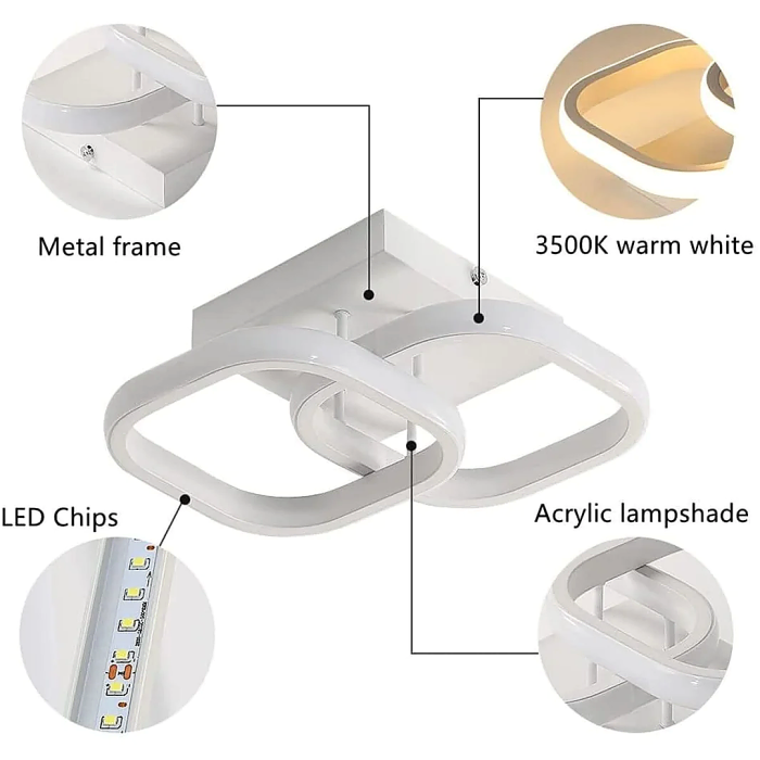 Lustra LED Goeco 22W, Patrata, Acril+Metal, 3 Culori Lumina, Alb - imagine principala produs [4]