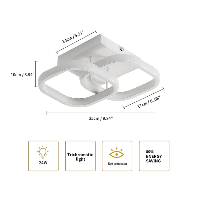 Lustra LED Goeco 22W, Patrata, Acril+Metal, 3 Culori Lumina, Alb - imagine principala produs [5]