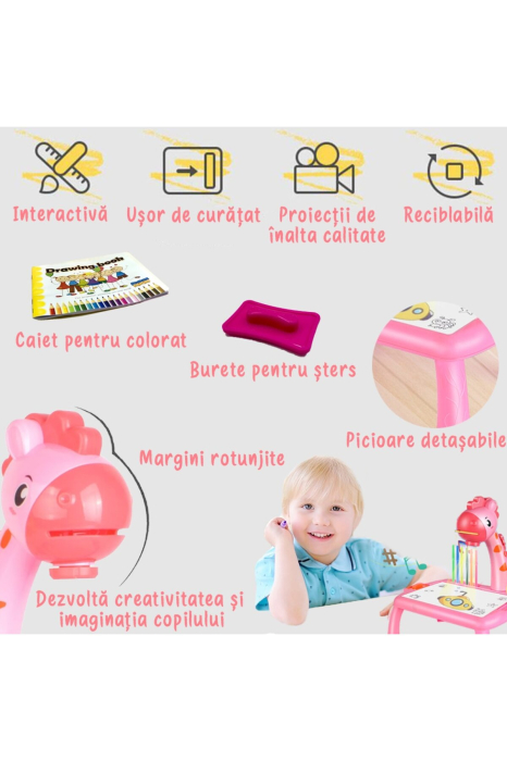 Masa de desen cu proiector Girafa roz, 24 modele, 12 carioci, Functie muzicala, pentru copii - imagine principala produs|Masa de desen cu proiector Girafa roz, 24 modele, 12 carioci, Functie muzicala, pentru copii - detaliu produs 2|Masa de desen cu proiector Girafa roz, 24 modele, 12 carioci, Functie muzicala, pentru copii - detaliu produs 3|Masa de desen cu proiector Girafa roz, 24 modele, 12 carioci, Functie muzicala, pentru copii - detaliu produs 4|Masa de desen cu proiector Girafa roz, 24 modele, 12 carioci, Functie muzicala, pentru copii - detaliu produs 5|Masa de desen cu proiector Girafa roz, 24 modele, 12 carioci, Functie muzicala, pentru copii - detaliu produs 6 [2]