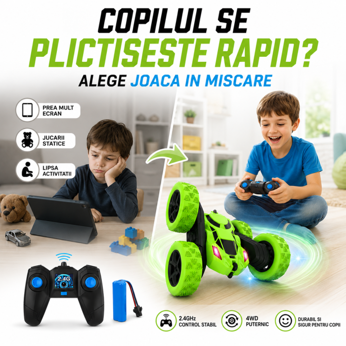 Masina RC, 4WD, 15 x 16 x 7, 5 cm, Verde, pentru copii - imagine principala produs [2]