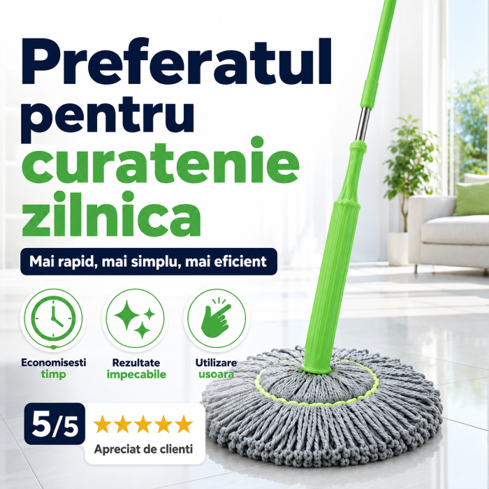 Mop absorbant verde pentru podele, reutilizabil si durabil, potrivit pentru curatare bucatarie si baie [4]