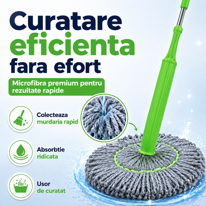 Mop absorbant verde pentru podele, reutilizabil si durabil, potrivit pentru curatare bucatarie si baie [2]