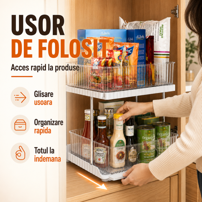Organizator glisant 2 niveluri pentru dulap si sub chiuveta alb transparent [4]