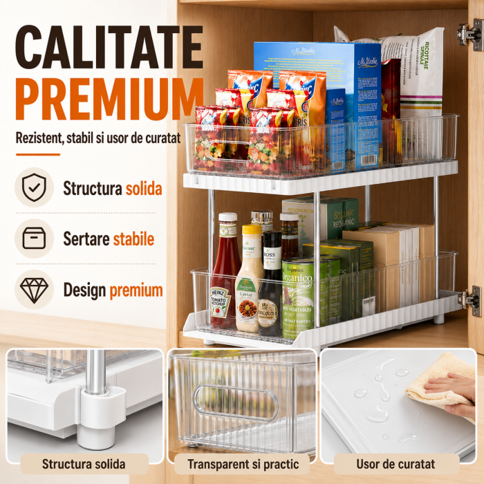 Organizator glisant 2 niveluri pentru dulap si sub chiuveta alb transparent [3]