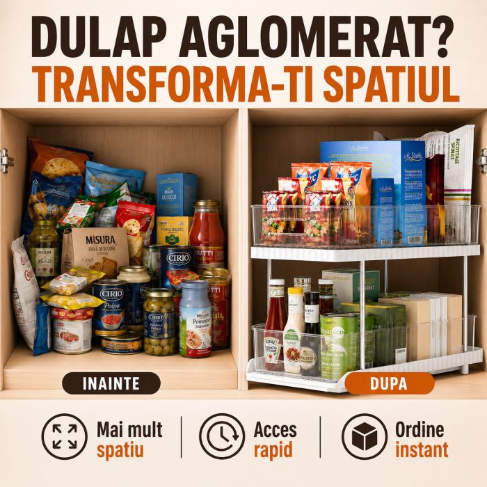 Organizator glisant 2 niveluri pentru dulap si sub chiuveta alb transparent [2]