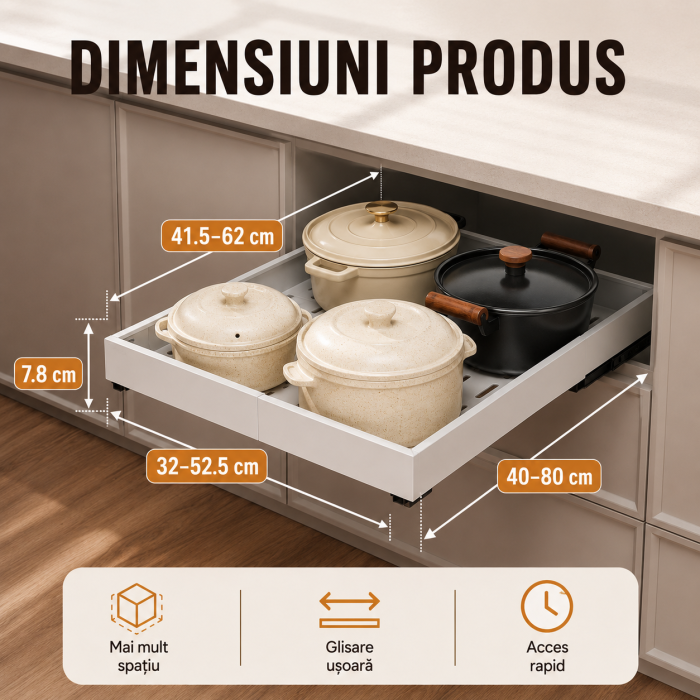 Organizator glisant extensibil pentru dulap si sub chiuveta din ABS [4]
