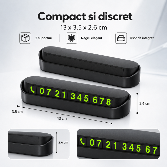 Pachet 2x Suport afisaj numar telefon, pentru parcare temporara, 13 x 3.5 x 2.6 cm, Negru, pentru masina - imagine principala produs [3]