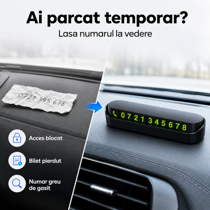 Pachet 2x Suport afisaj numar telefon, pentru parcare temporara, 13 x 3.5 x 2.6 cm, Negru, pentru masina - imagine principala produs [2]