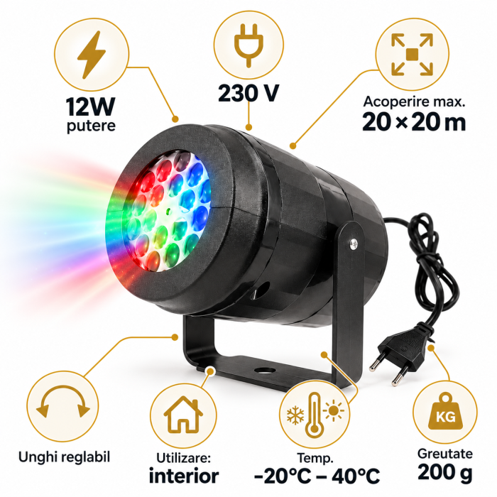 Proiector laser Crăciun multicolor cu 16 modele, 12W, unghi reglabil și acoperire de până la 20 x 20 m. [5]