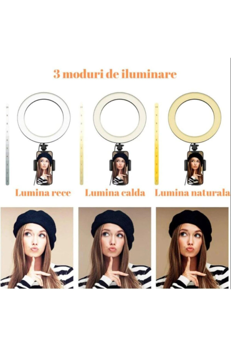 Ring Light LED 45 cm (18 inch), USB, 3 moduri lumina, trepied 210cm, Negru 45 cm, gadget modern - imagine principala produs [2]