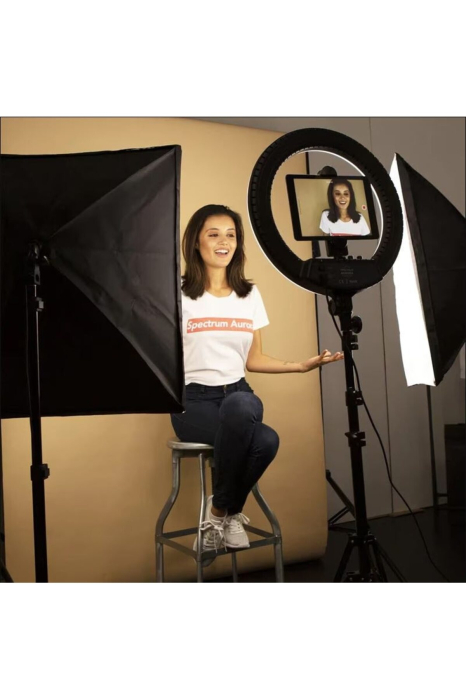 Ring Light LED 45 cm (18 inch), USB, 3 moduri lumina, trepied 210cm, Negru 45 cm, gadget modern - imagine principala produs [5]