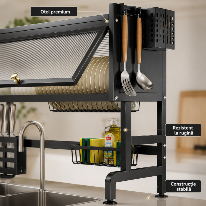 Scurgator vase 2 niveluri, 95 cm, otel inoxidabil negru, organizator bucatarie [5]